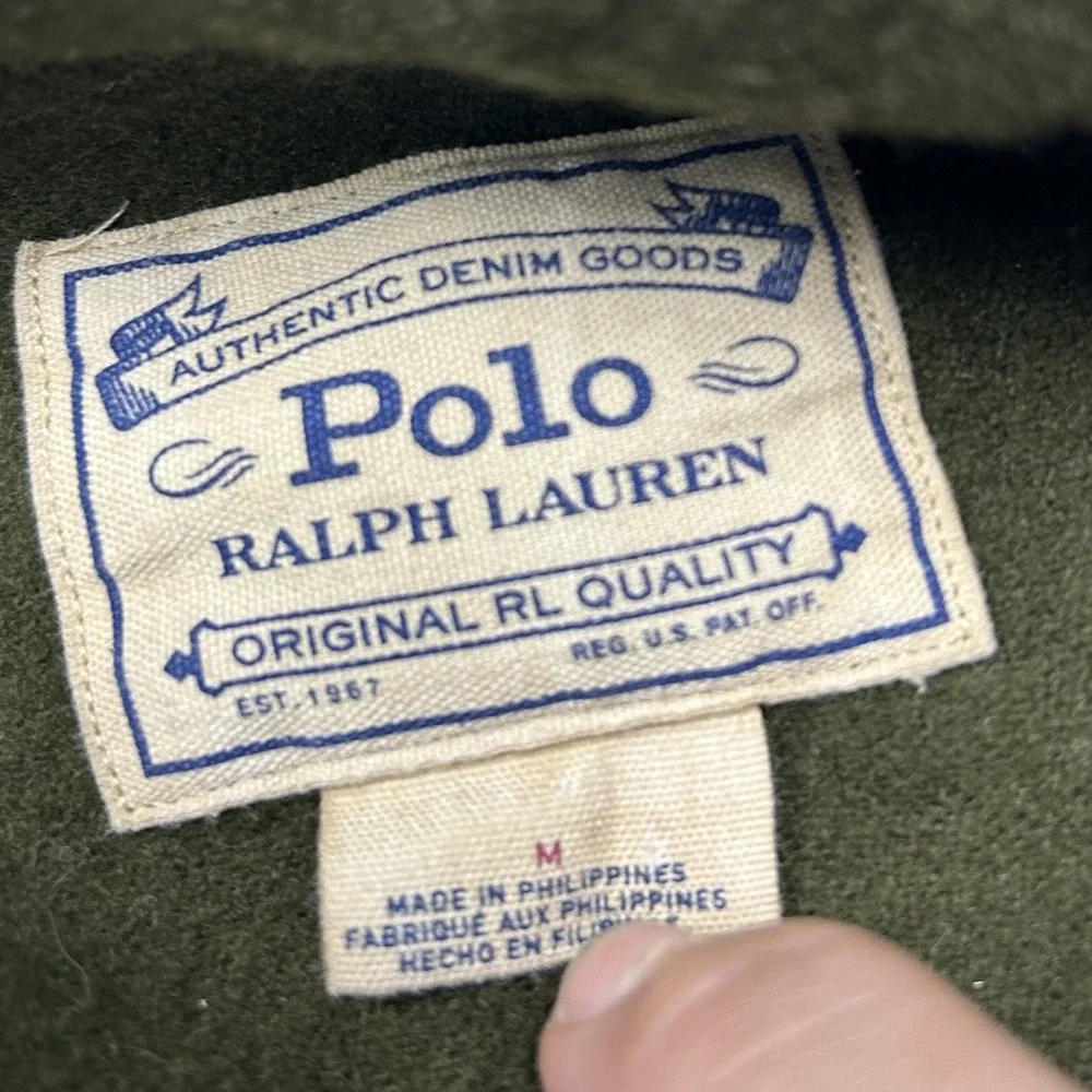 Polo Ralph Lauren Wool Shirt Jacket Mens Olive Green Good Heavyweight Utility